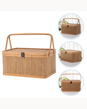 Cesta de Bambu Tecido para Armazenamento Frutas Verduras Ovos e Piqueniques