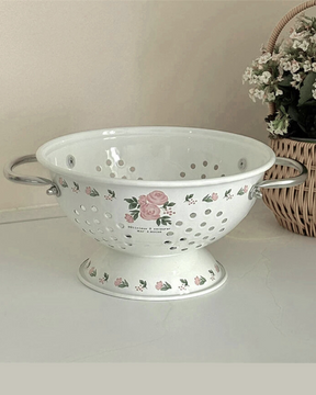 Cesta de Frutas Esmaltada Vintage Rosa Decoração e Armazenamento Elegante