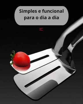 Clipe de Pá de Peixe Frito em Aço Inoxidável 2 em 1 Espátula Dupla para Grelhados