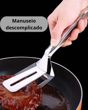 Clipe de Pá de Peixe Frito em Aço Inoxidável 2 em 1 Espátula Dupla para Grelhados