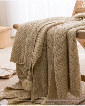 Cobertor de Malha Waffle com Borlas Macio, Aconchegante e Versátil
