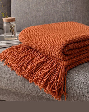 Cobertor de Malha com Borlas Laranja Morandi Macio e Aconchegante para Sofá Cama ou Viagem