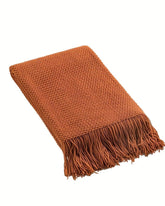 Cobertor de Malha com Borlas Laranja Morandi Macio e Aconchegante para Sofá Cama ou Viagem