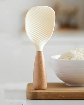 Colher de Arroz de Silicone com Cabo de Madeira Resistente ao Calor