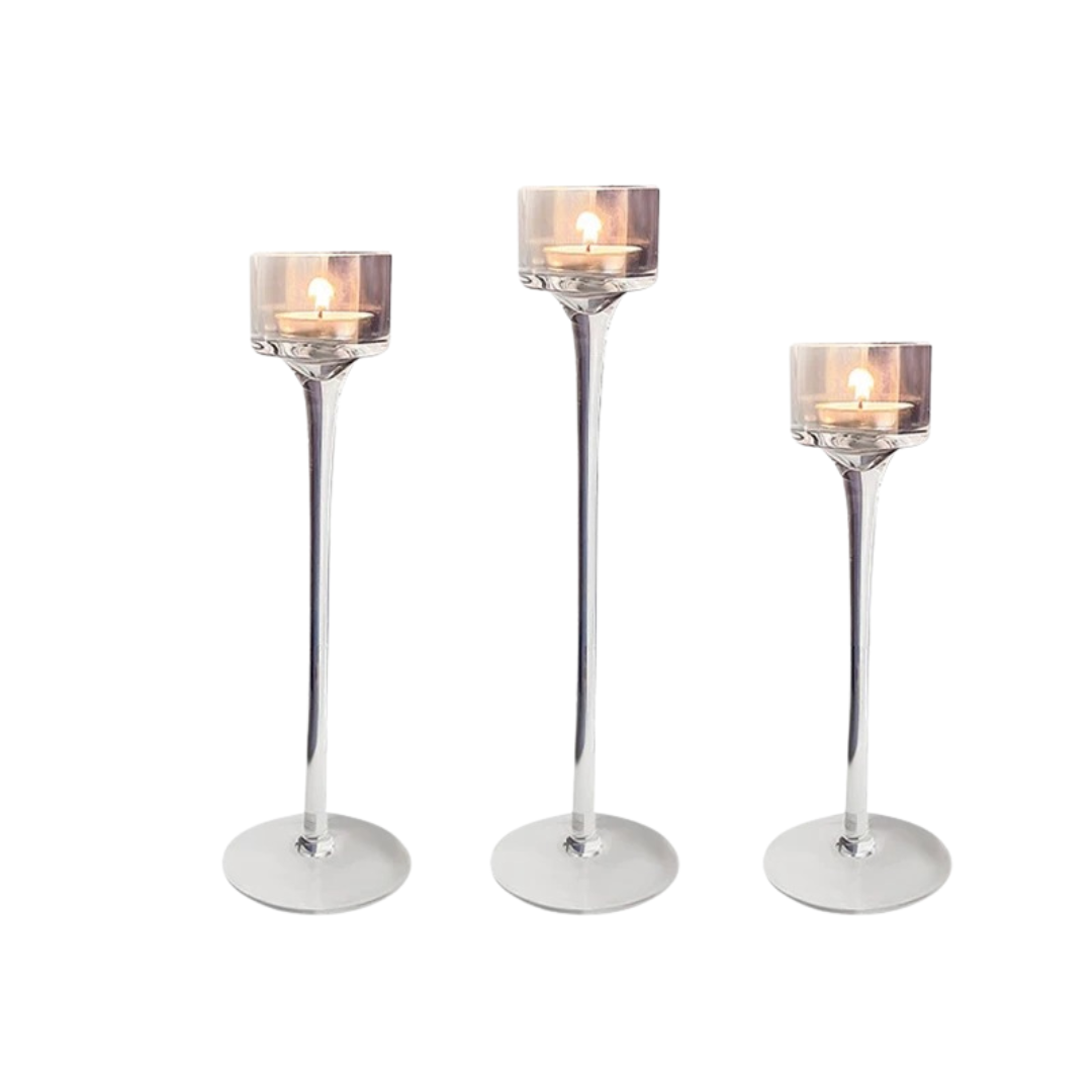 Conjunto 3 Peças Porta-Velas de Vidro Castiçais Elegantes para Decoração