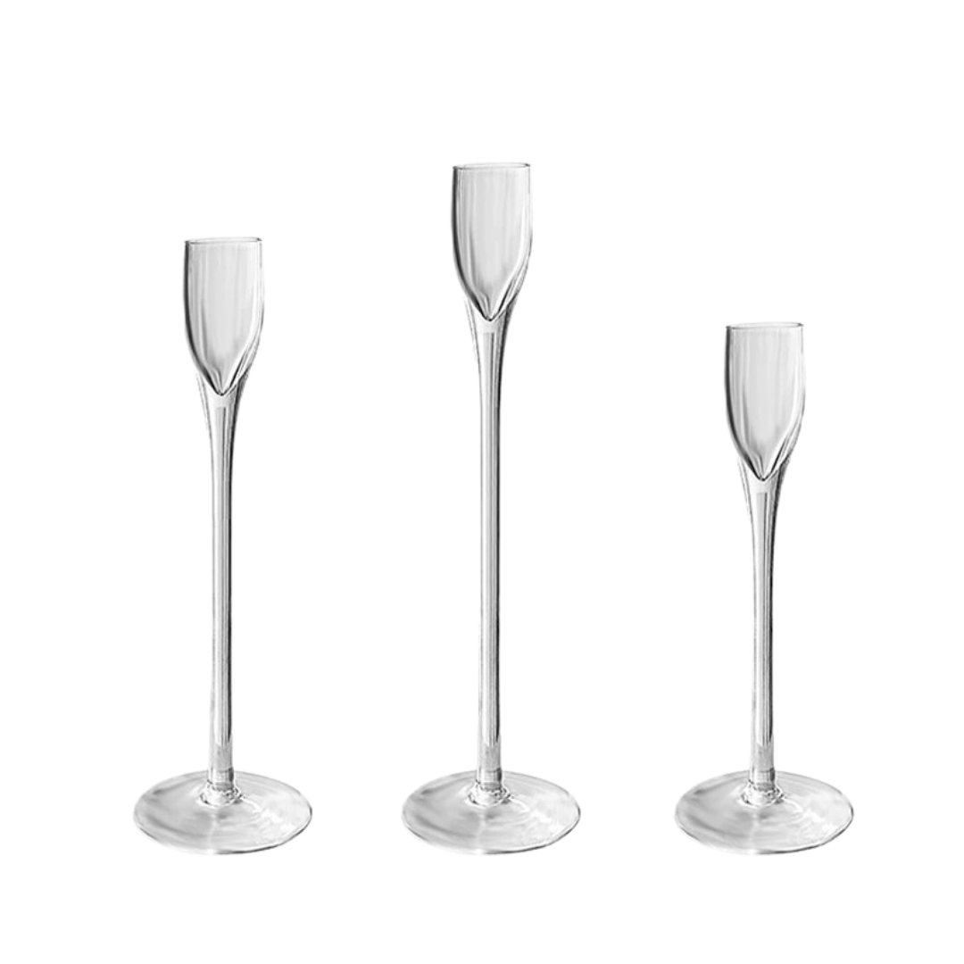 Conjunto 3 Peças Porta-Velas de Vidro Castiçais Elegantes para Decoração