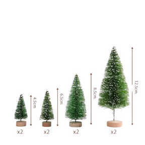 Conjunto Artesanal  de 8 Mini Árvores de Natal de Madeira e Sisal Decoração Natalina