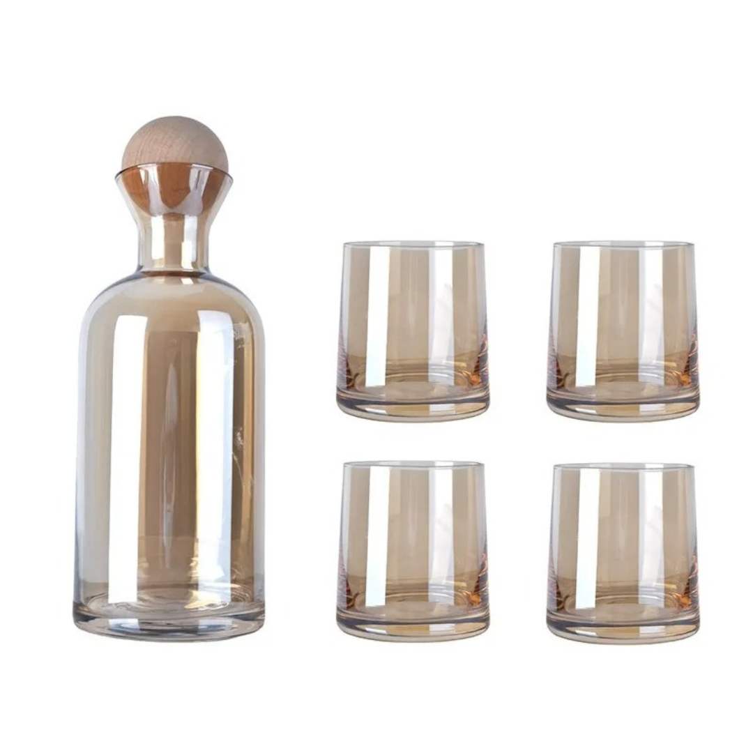 Conjunto Luxo com 1 Jarra e 4 Copos de Vidro