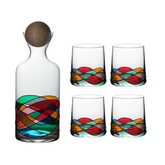 Conjunto de Garrafa e 4 Copos de Vidro Colorful