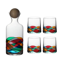 Conjunto de Garrafa e 4 Copos de Vidro Colorful