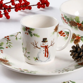 Conjunto de Louça Cerâmica Natalina com Pratos, Bowl e Xícaras