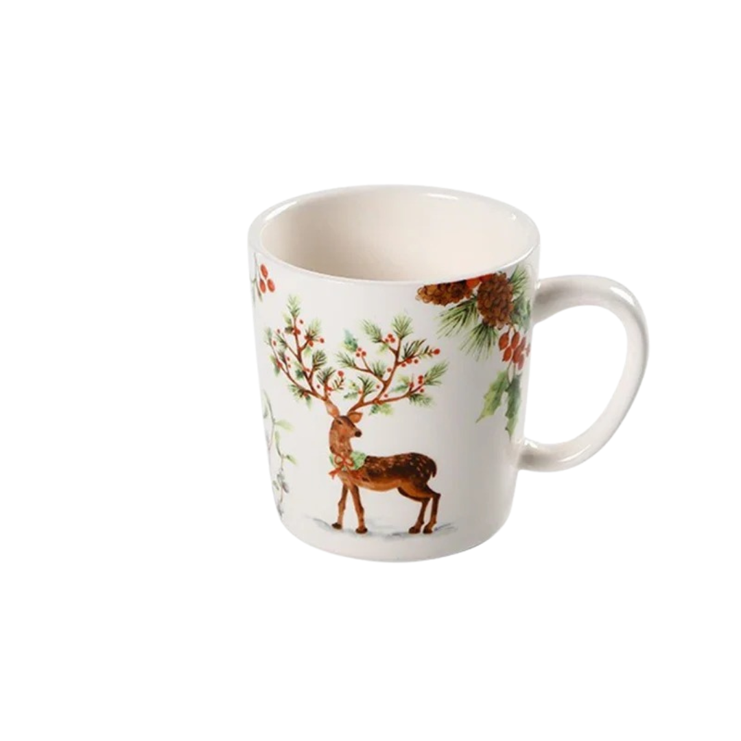 Conjunto de Louça Cerâmica Natalina com Pratos, Bowl e Xícaras