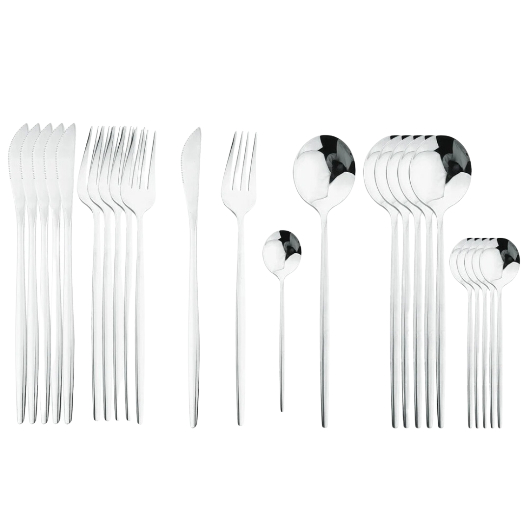 Conjunto de Talheres Dourados em Aço Inoxidável 24 Peças