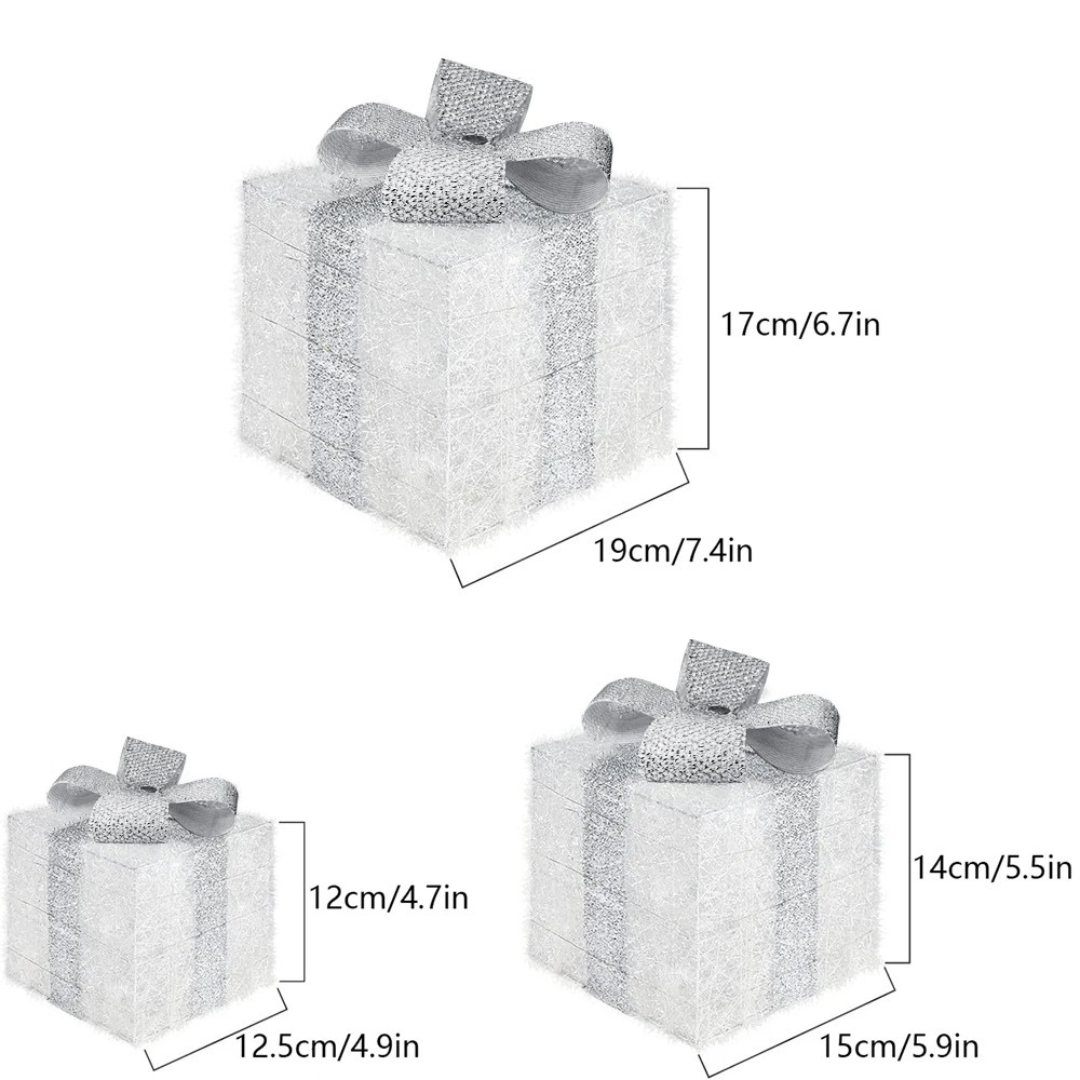 Conjunto de 3 Caixas de Presente Iluminadas com LED
