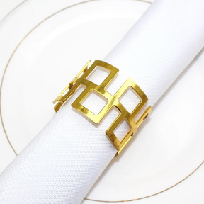 Conjunto de Anéis Para Guardanapos com Design de Quadrados Vazados 6 Peças