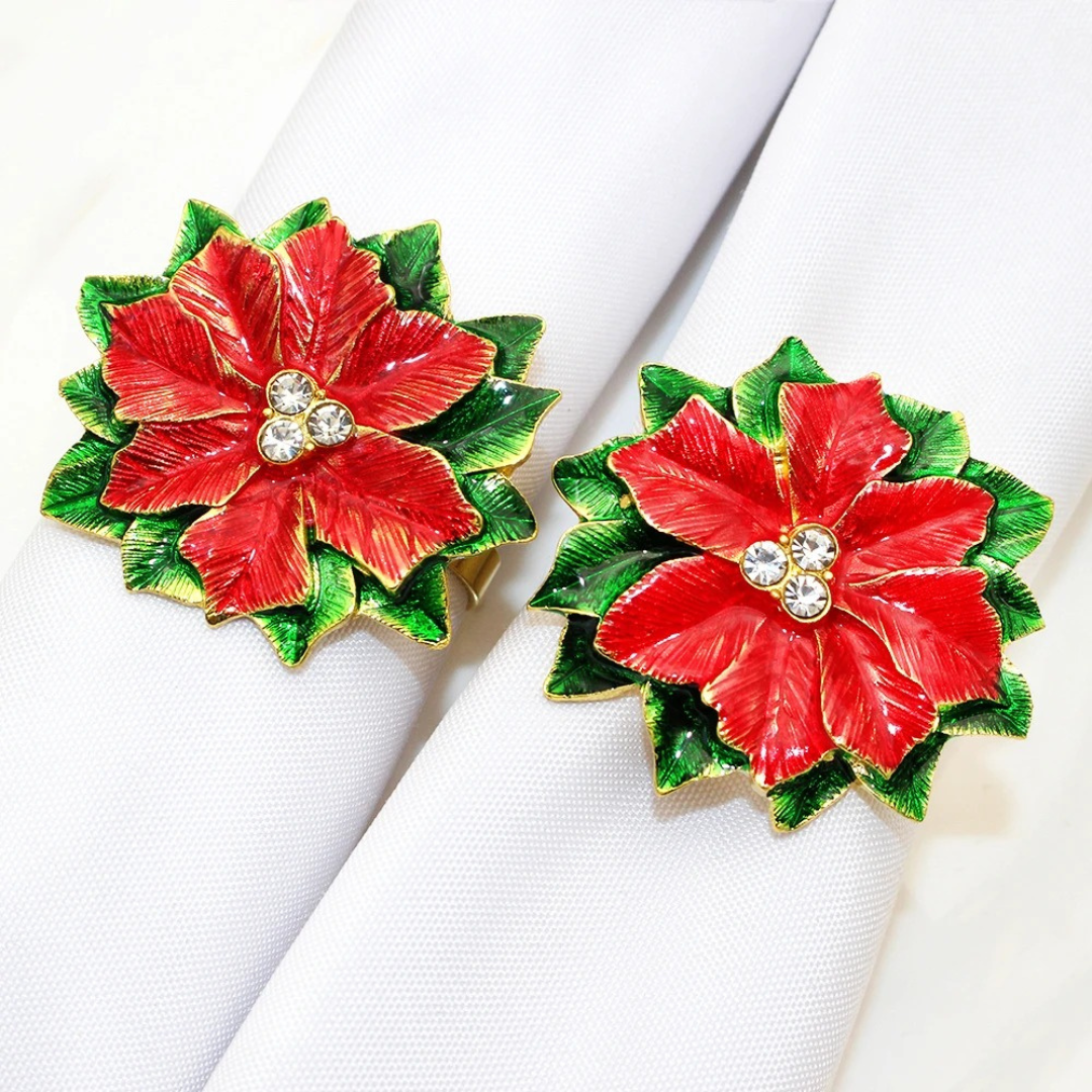 Conjunto de Anéis para Guardanapos Poinsétia 6 Peças