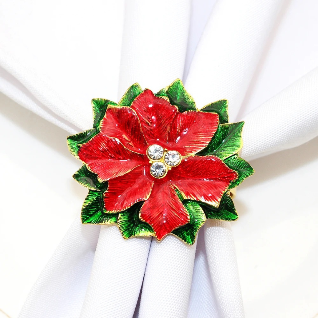 Conjunto de Anéis para Guardanapos Poinsétia 6 Peças