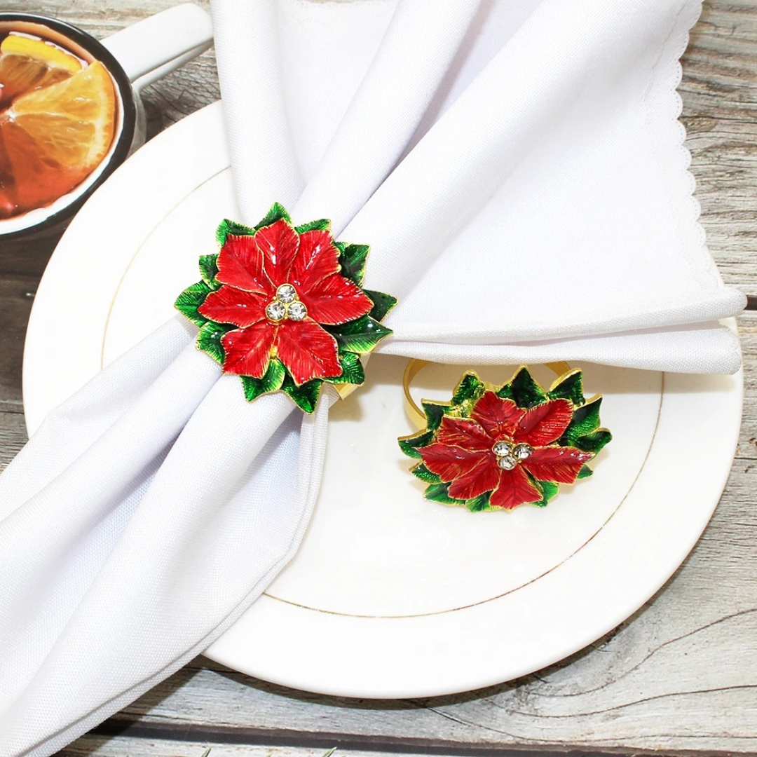 Conjunto de Anéis para Guardanapos Poinsétia 6 Peças