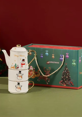 Conjunto de Chá Natalino em Cerâmica