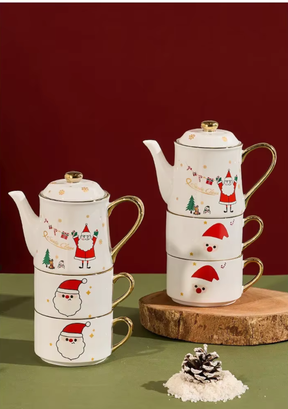 Conjunto de Chá Natalino em Cerâmica