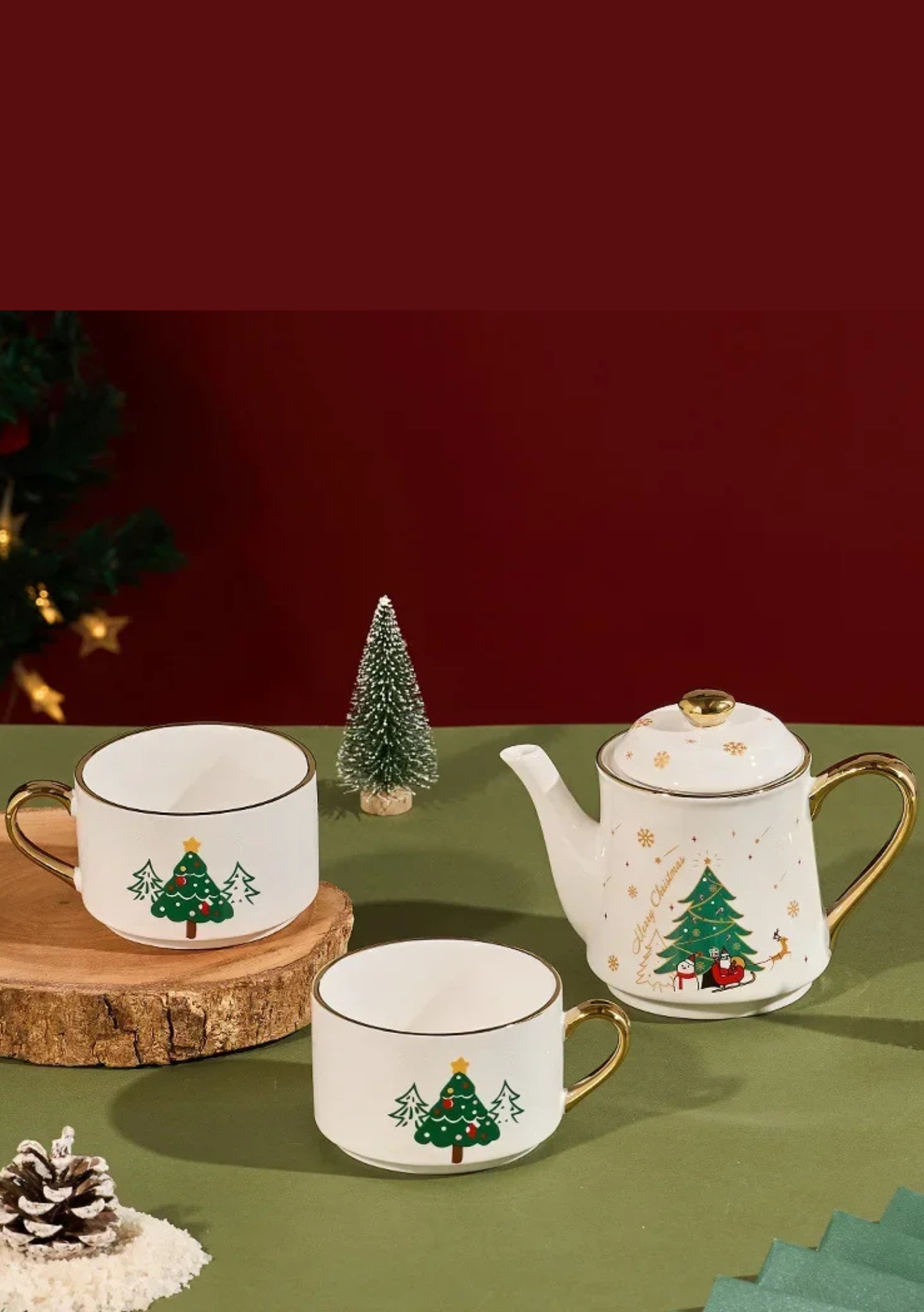 Conjunto de Chá Natalino em Cerâmica