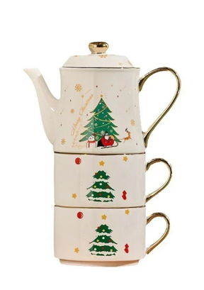 Conjunto de Chá Natalino em Cerâmica