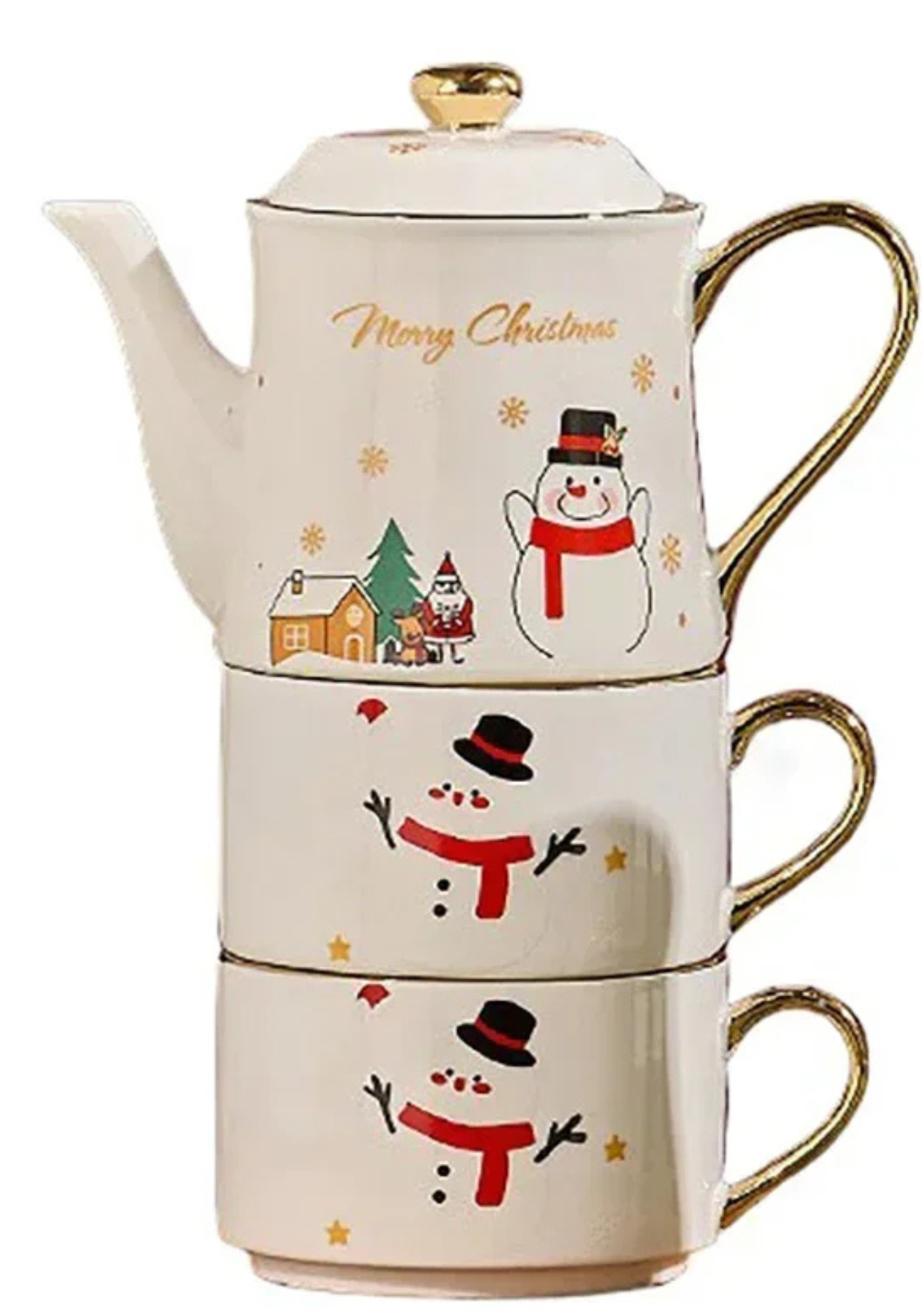 Conjunto de Chá Natalino em Cerâmica