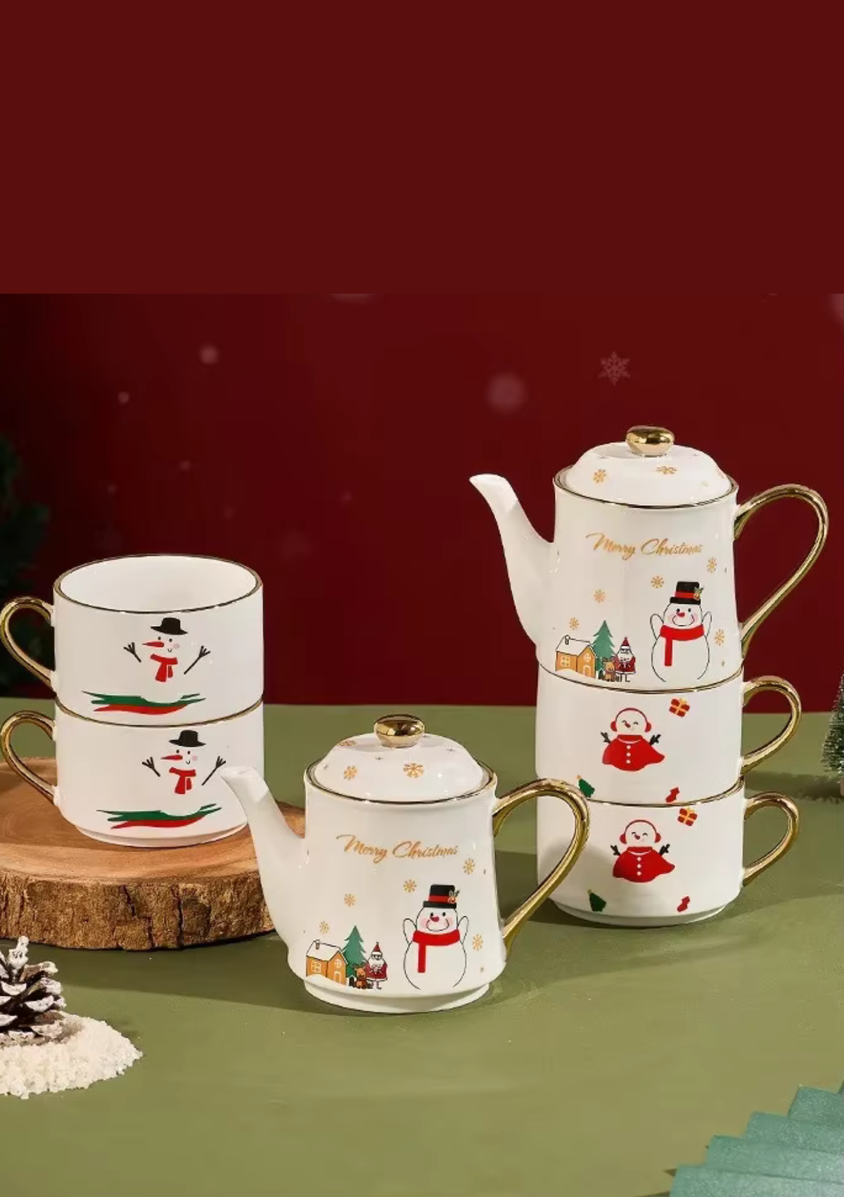 Conjunto de Chá Natalino em Cerâmica