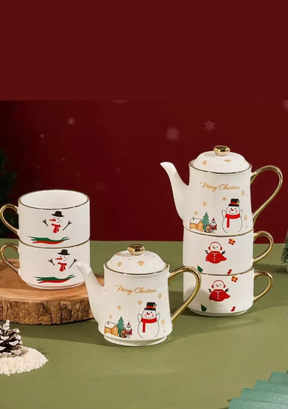 Conjunto de Chá Natalino em Cerâmica
