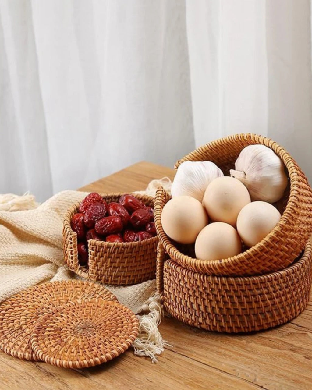 Conjunto de Descansos de Copo de Rattan Natural para Mesa e Cozinha