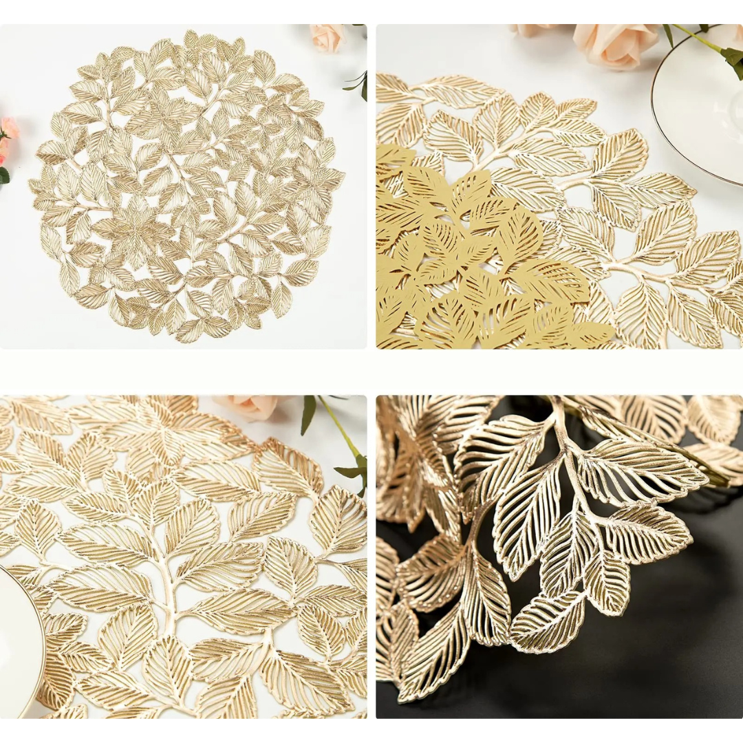 Conjunto de Sousplat Redondo Folha de Ouro 6 Peças