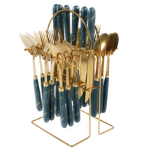 Conjunto de Talheres Marmorizado 24 Peças em Aço Inoxidável