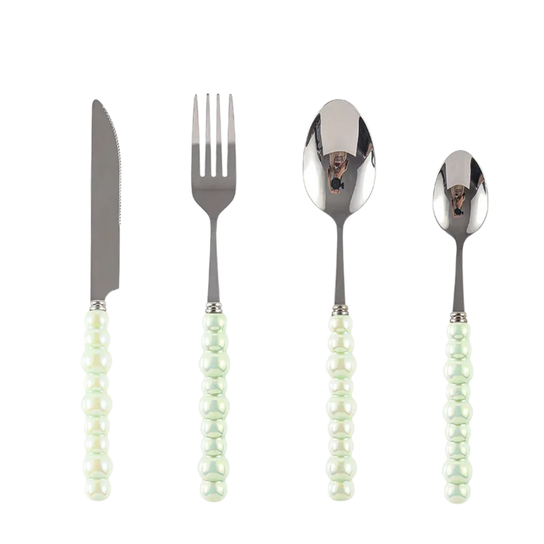 Conjunto de Talheres de Cerâmica com Cabo de Pérola com 4 Peças