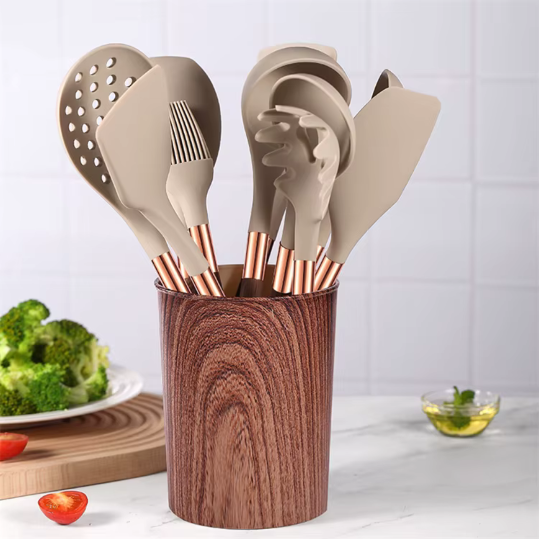 Conjunto de Utensílios de Cozinha de Silicone 10 Peças com Suporte
