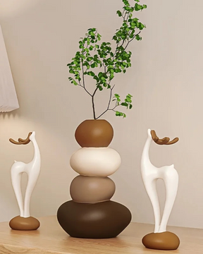 Conjunto de Vasos Criativos Cervo com Pedras Empilhadas para Decoração