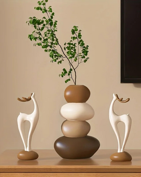 Conjunto de Vasos Criativos Cervo com Pedras Empilhadas para Decoração