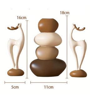 Conjunto de Vasos Criativos Cervo com Pedras Empilhadas para Decoração