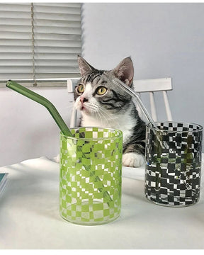 Copo de Vidro Xadrez 300ml Elegância para Suco Café e Drinks