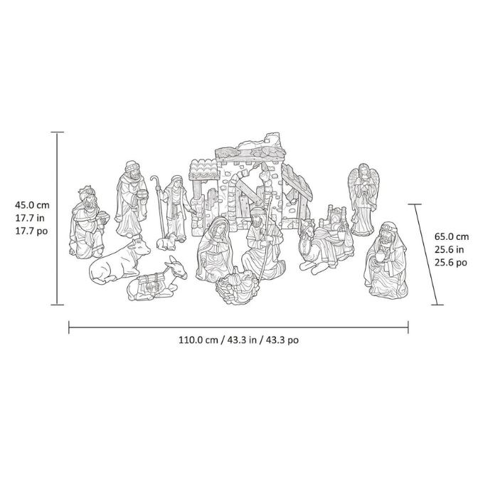 Conjunto de 13 peças de Presépio de Natal Pintado à Mão - Família Sagrada