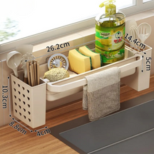 Escorredor de Pia com Suporte de Esponja Antiferrugem e Porta-Objetos