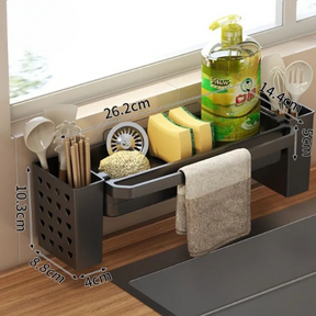 Escorredor de Pia com Suporte de Esponja Antiferrugem e Porta-Objetos