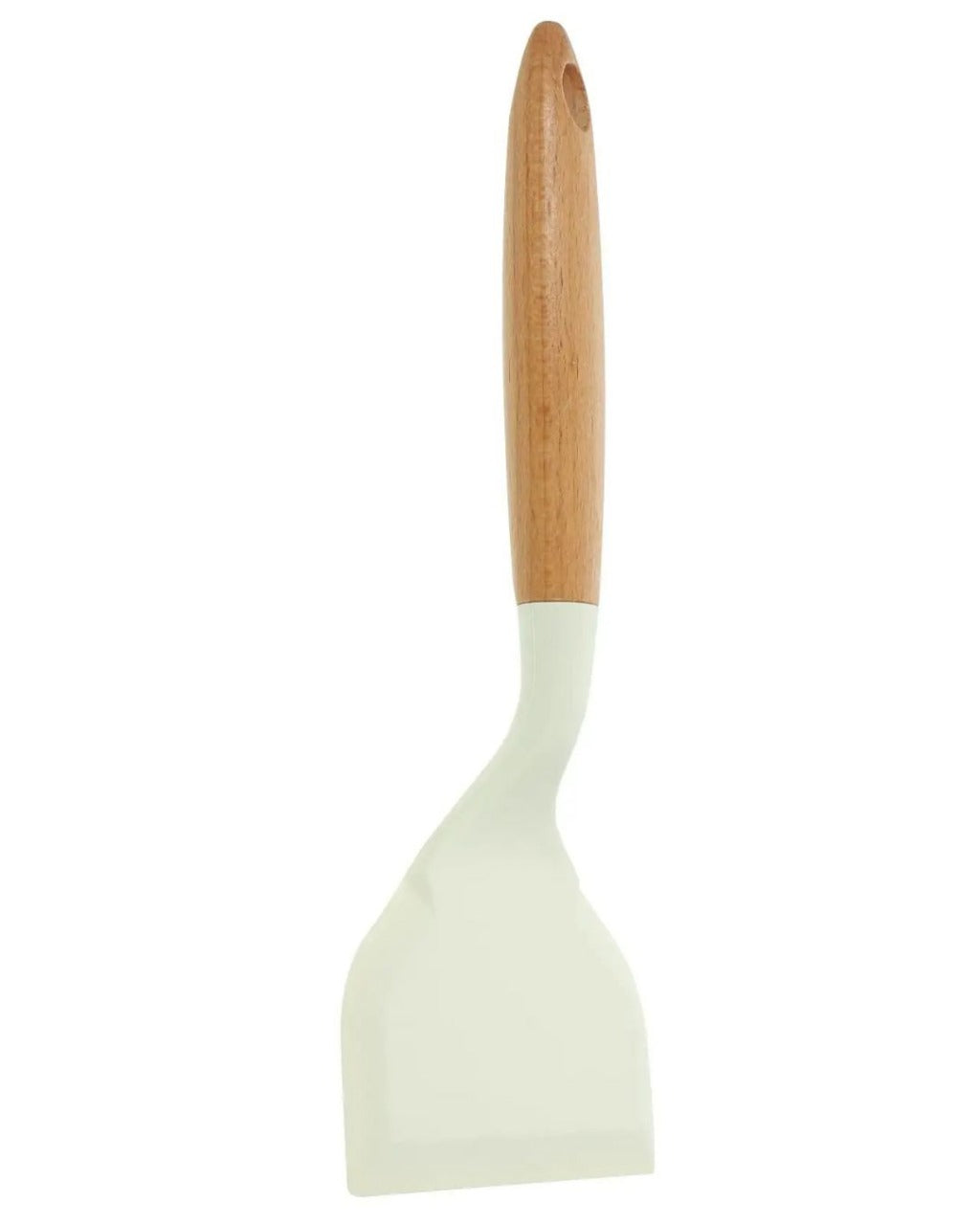 Espátula de Fritar de Silicone Branca com Cabo de Madeira Grande Antiescaldante