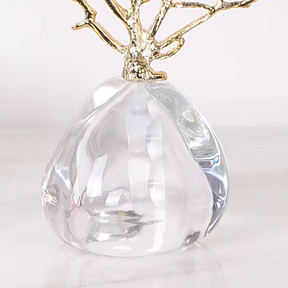 Estatueta Decorativa de Coral Dourado com Base Transparente em Resina
