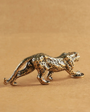 Estatueta de Leopardo em Bronze Vintage Decoração Retrô para Casa e Escritório