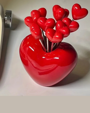 Garfos de Frutas em Aço Inoxidável com Formato de Coração Kit com 6 Peças