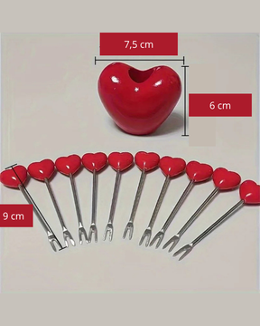 Garfos de Frutas em Aço Inoxidável com Formato de Coração Kit com 6 Peças