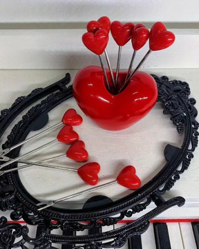 Garfos de Frutas em Aço Inoxidável com Formato de Coração Kit com 6 Peças