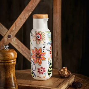 Garrafa de Azeite com Estampa de Flores Vintage em Cerâmica