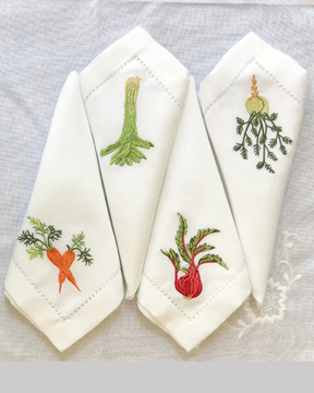 Guardanapos de Linho e Algodão com Bordado de Vegetais 45x45cm
