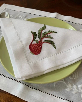 Guardanapos de Linho e Algodão com Bordado de Vegetais 45x45cm